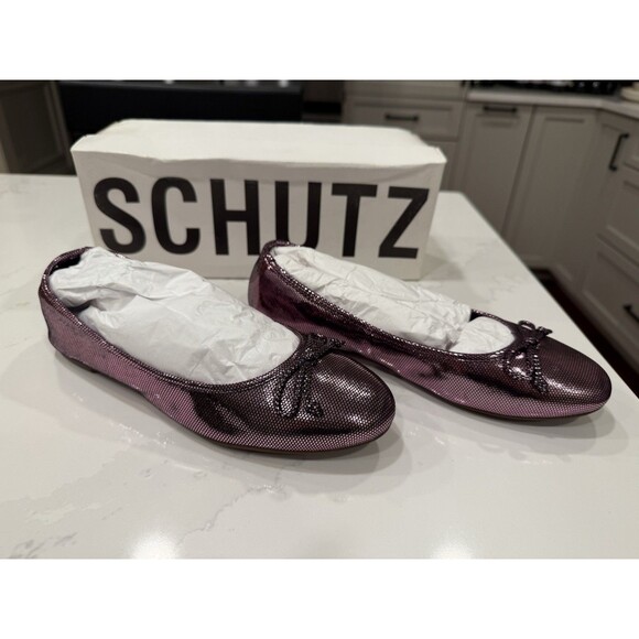 Schutz Women’s Size 7.5 Metallic Purple Ballerina Flats - Picture 1 of 4